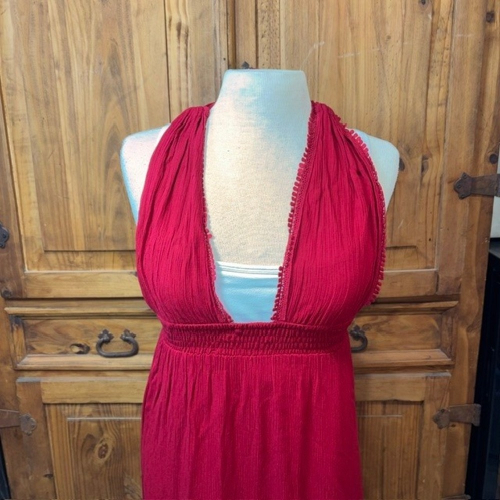 Tiare Hawaii Hollie Maxi Dress Red Halter Smocked Waist Boho One Size - Picture 4 of 7